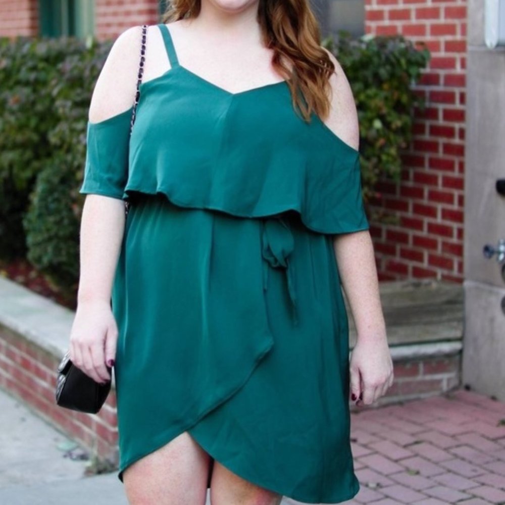 Eloquii Cold Shoulder Faux Wrap Cape Dress 18